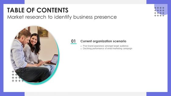 Market Research To Identify Business Presence Table Of Contents Brochure PDF