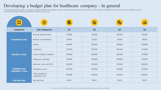 Developing A Budget Plan For Healthcare Company In General Professional PDF