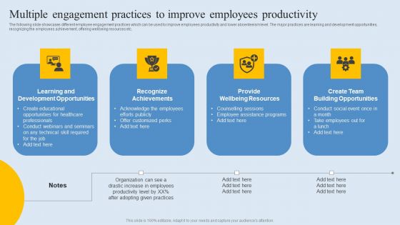 Multiple Engagement Practices To Improve Employees Productivity Themes PDF