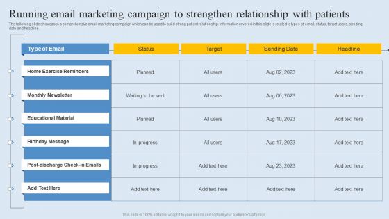 Running Email Marketing Campaign To Strengthen Relationship With Patients Background PDF