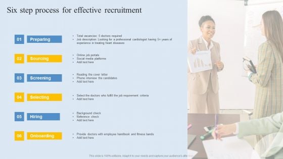 Six Step Process For Effective Recruitment Clipart PDF