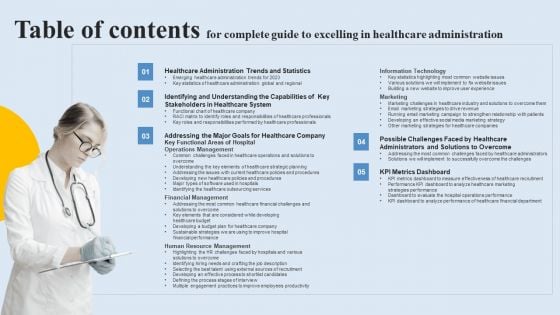 Table Of Contents For Complete Guide To Excelling In Healthcare Administration Pictures PDF Table Of Contents For Complete Guide To Excelling In Healthcare Administration Pictures PDF