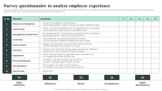 Survey Questionnaire To Analyse Employee Experience Template PDF Survey Questionnaire To Analyse Employee Experience Template PDF