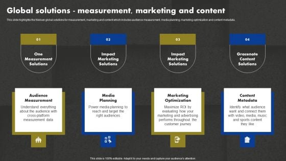 Data And Customer Analysis Company Outline Global Solutions Measurement Marketing Information PDF