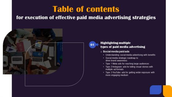 Execution Of Effective Paid Media Advertising Strategies Table Of Contents Structure PDF