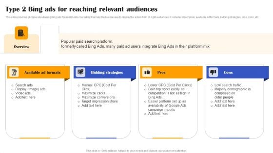 Execution Of Effective Paid Media Advertising Strategies Type 2 Bing Ads For Reaching Relevant Audiences Formats PDF