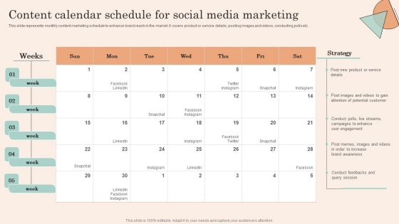 Retail Promotion Strategies To Elevate Shopper Content Calendar Schedule For Social Media Inspiration PDF