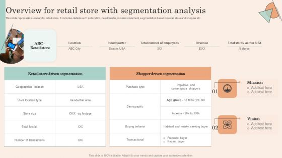 Retail Promotion Strategies To Elevate Shopper Overview For Retail Store With Segmentation Themes PDF