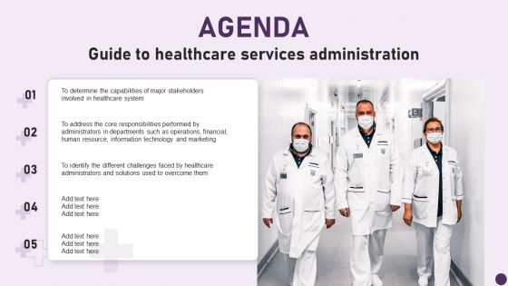 Agenda Guide To Healthcare Services Administration Icons PDF