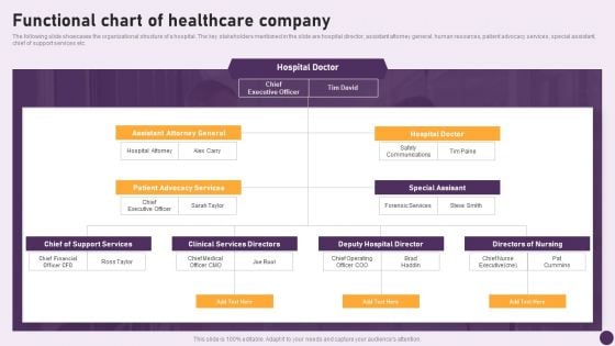 Guide To Healthcare Services Administration Functional Chart Of Healthcare Company Information PDF