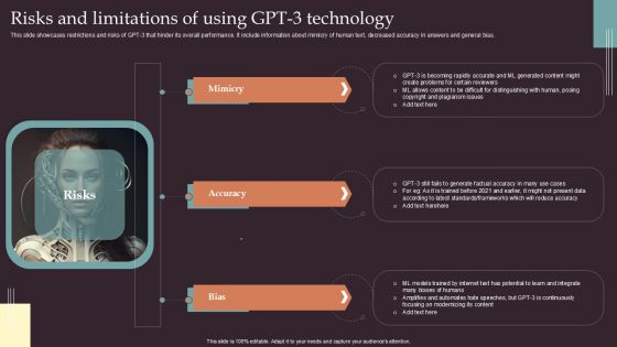 Comprehensive Resource Guide To Master GPT 3 Risks And Limitations Of Using GPT 3 Technology Slides PDF