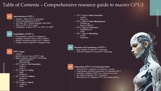 Table Of Contents Comprehensive Resource Guide To Master GPT 3 Topics PDF