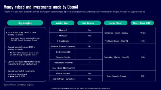 Leveraging Openai API For Business Money Raised And Investments Made By Openai Guidelines PDF