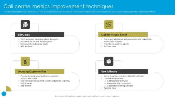 Service Strategy Guide To Maximize Customer Experience Call Centre Metrics Improvement Techniques Brochure PDF