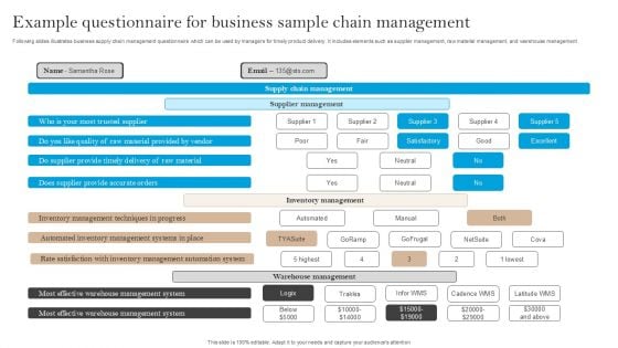 Example Questionnaire For Business Sample Chain Management Survey SS Example Questionnaire For Business Sample Chain Management Survey SS
