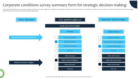 Corporate Conditions Survey Summary Form For Strategic Decision Making Survey SS
