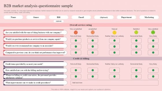B2B Market Analysis Questionnaire Sample Survey SS