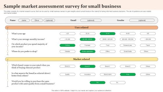 Sample Market Assessment Survey For Small Business Survey SS