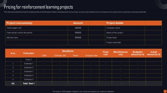 Reinforcement Learning Principles And Techniques Pricing For Reinforcement Learning Projects Slides PDF