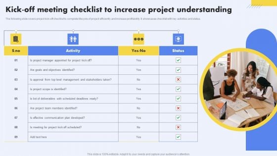 Kick Off Meeting Checklist To Increase Project Understanding Background PDF