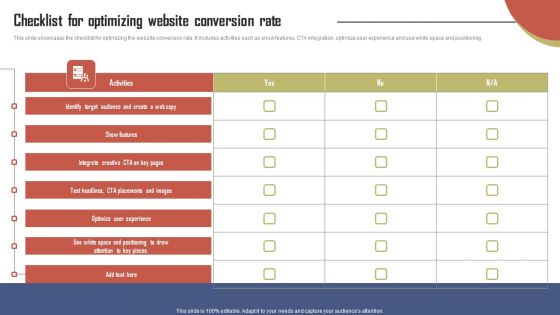 Checklist For Optimizing Website Conversion Rate Effective Travel Marketing Guide For Improving Download PDF