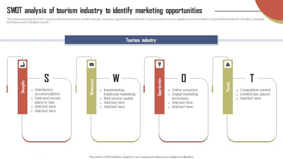 SWOT Analysis Of Tourism Industry Identify Marketing Effective Travel Marketing Guide For Improving Slides PDF