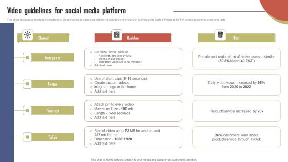 Video Guidelines For Social Media Platform Effective Travel Marketing Guide For Improving Professional PDF