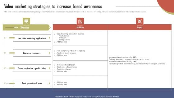 Video Marketing Strategies To Increase Brand Awareness Effective Travel Marketing Guide For Improving Inspiration PDF Video Marketing Strategies To Increase Brand Awareness Effective Travel Marketing Guide For Improving Inspiration PDF