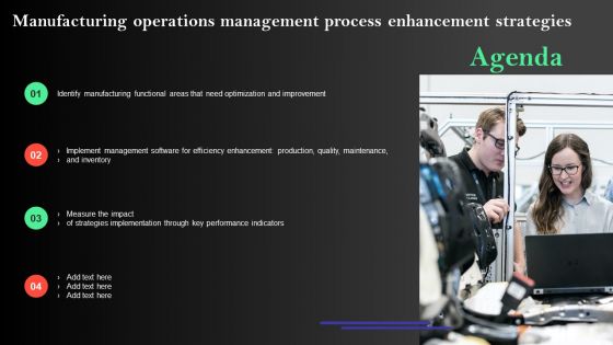 Agenda Manufacturing Operations Management Process Enhancement Strategies Infographics PDF