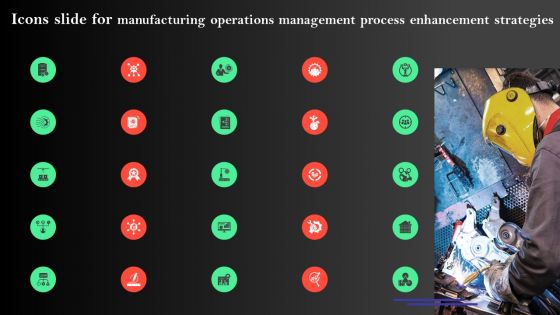 Icons Slide For Manufacturing Operations Management Process Enhancement Strategies Infographics PDF