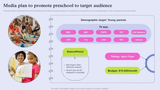 Pre School Marketing Strategy To Enhance Enrollment Rate Media Plan To Promote Preschool Graphics PDF