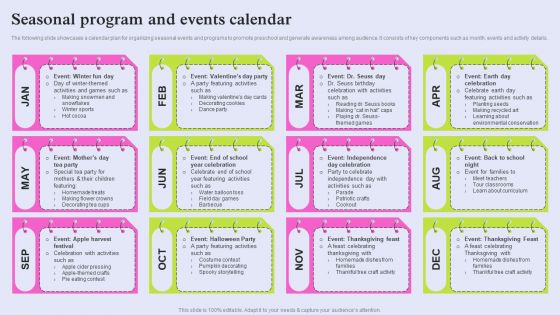Pre School Marketing Strategy To Enhance Enrollment Rate Seasonal Program And Events Calendar Infographics PDF Pre School Marketing Strategy To Enhance Enrollment Rate Seasonal Program And Events Calendar Infographics PDF