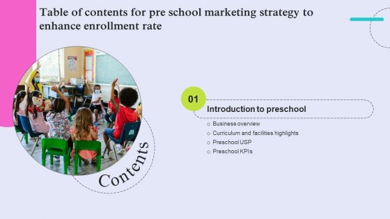 Pre School Marketing Strategy To Enhance Enrollment Rate Table Of Contents Sample PDF