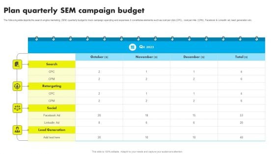 Plan Quarterly SEM Campaign Budget Implementing PPC Marketing Strategies To Increase Conversion Structure PDF Plan Quarterly SEM Campaign Budget Implementing PPC Marketing Strategies To Increase Conversion Structure PDF