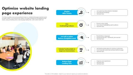 Optimize Website Landing Page Experience Ppt Pictures Slides PDF