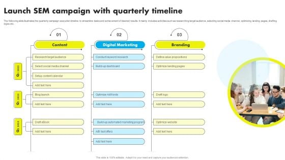 Launch SEM Campaign With Quarterly Timeline Ppt Gallery Show PDF