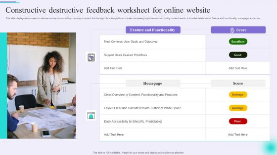 Constructive Destructive Feedback Worksheet For Online Website Mockup PDF