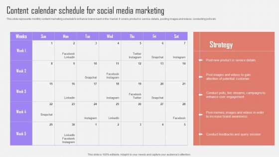 Content Calendar Schedule For Social Media Optimizing Customer Purchase Experience By Executing Icons PDF