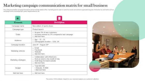 Marketing Campaign Communication Matrix For Small Business Download PDF