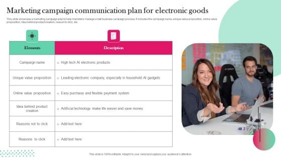 Marketing Campaign Communication Plan For Electronic Goods Portrait PDF