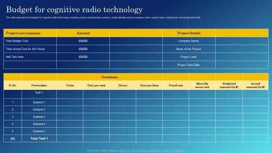 Cognitive Sensing Innovation Budget For Cognitive Radio Technology Structure PDF