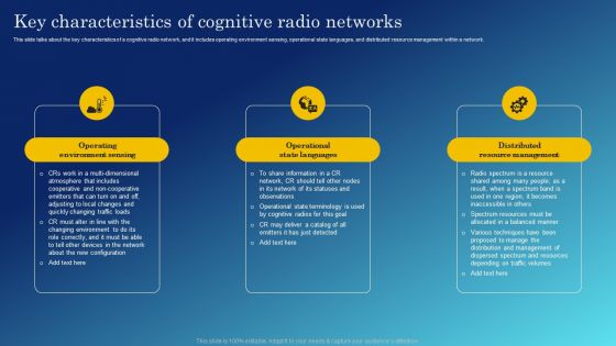 Cognitive Sensing Innovation Key Characteristics Of Cognitive Radio Networks Mockup PDF