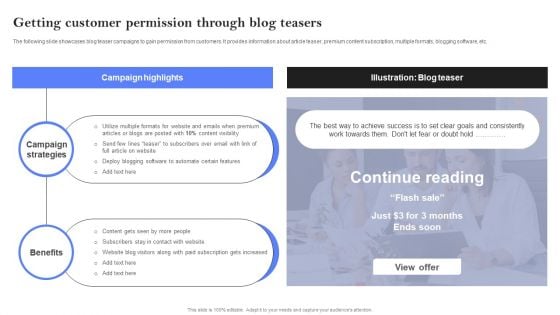 Getting Customer Permission Through Blog Teasers Ppt PowerPoint Presentation File Icon PDF