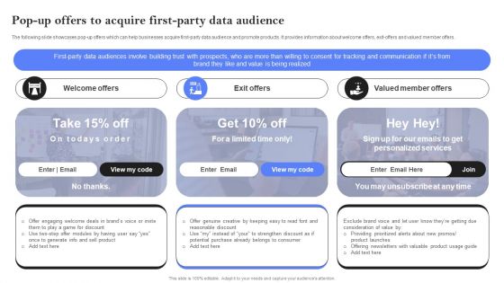 Pop Up Offers To Acquire First Party Data Audience Ppt PowerPoint Presentation File Styles PDF