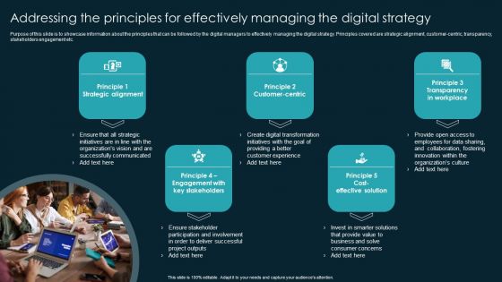 Addressing The Principles For Effectively Managing The Digital Strategy Template PDF