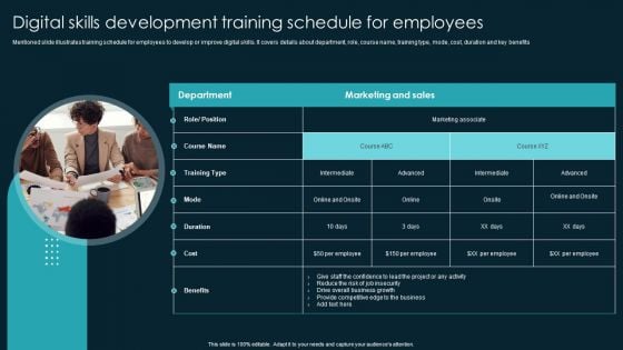 Digital Skills Development Training Schedule For Employees Background PDF