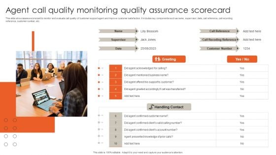 Agent Call Quality Monitoring Quality Assurance Scorecard Diagrams PDF