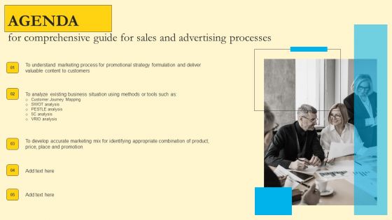 Agenda For Comprehensive Guide For Sales And Advertising Processes Microsoft PDF