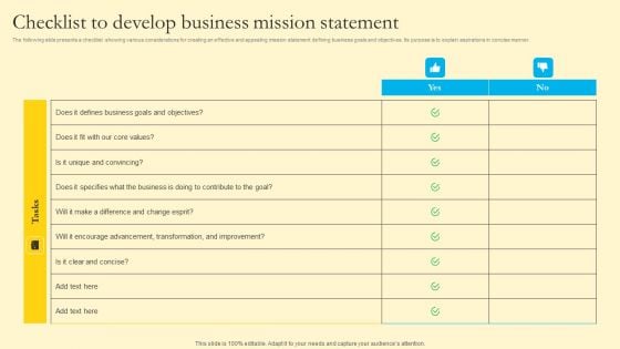 Comprehensive Guide For Sales And Advertising Processes Checklist To Develop Business Mission Statement Pictures PDF