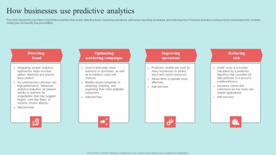 Predictive Data Model How Businesses Use Predictive Analytics Topics PDF